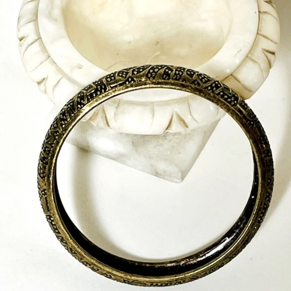 Brass Bangle Bracelet Etched Design 1/2 Inch Wide